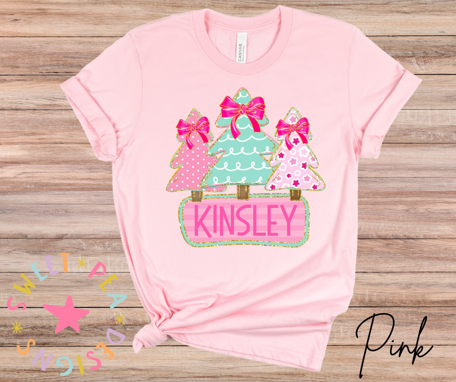 Personalized Pink Christmas Tree Tee (Toddler)