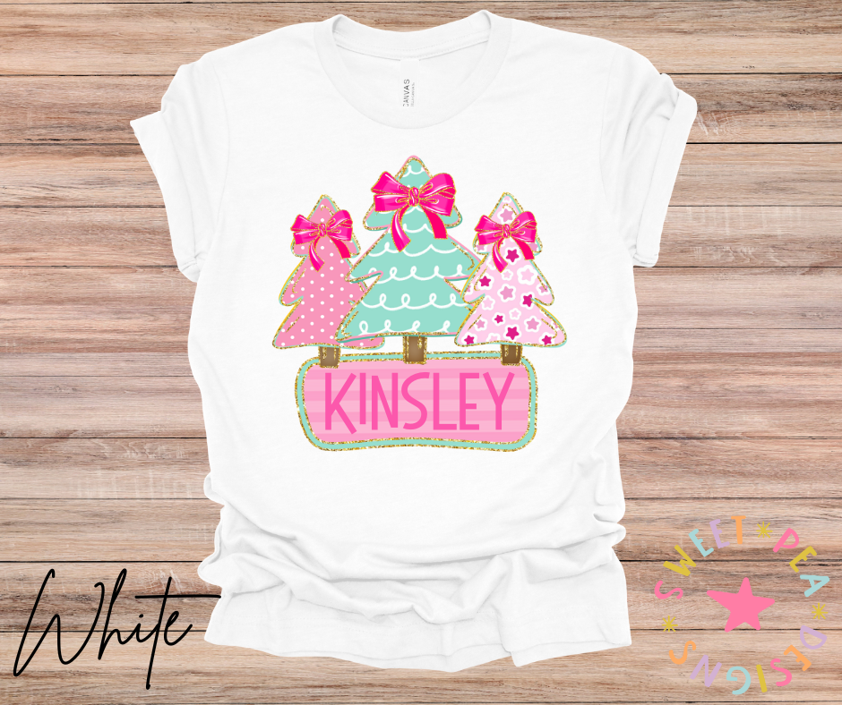 Personalized Pink Christmas Tree Tee (Toddler)