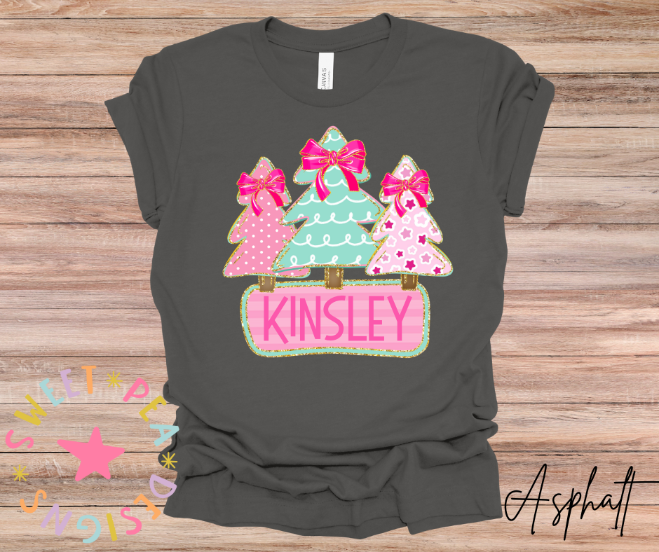 Personalized Pink Christmas Tree Tee (Toddler)