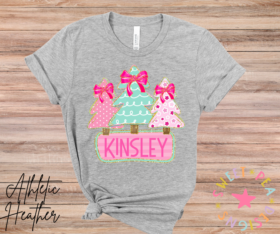 Personalized Pink Christmas Tree Tee (Toddler)