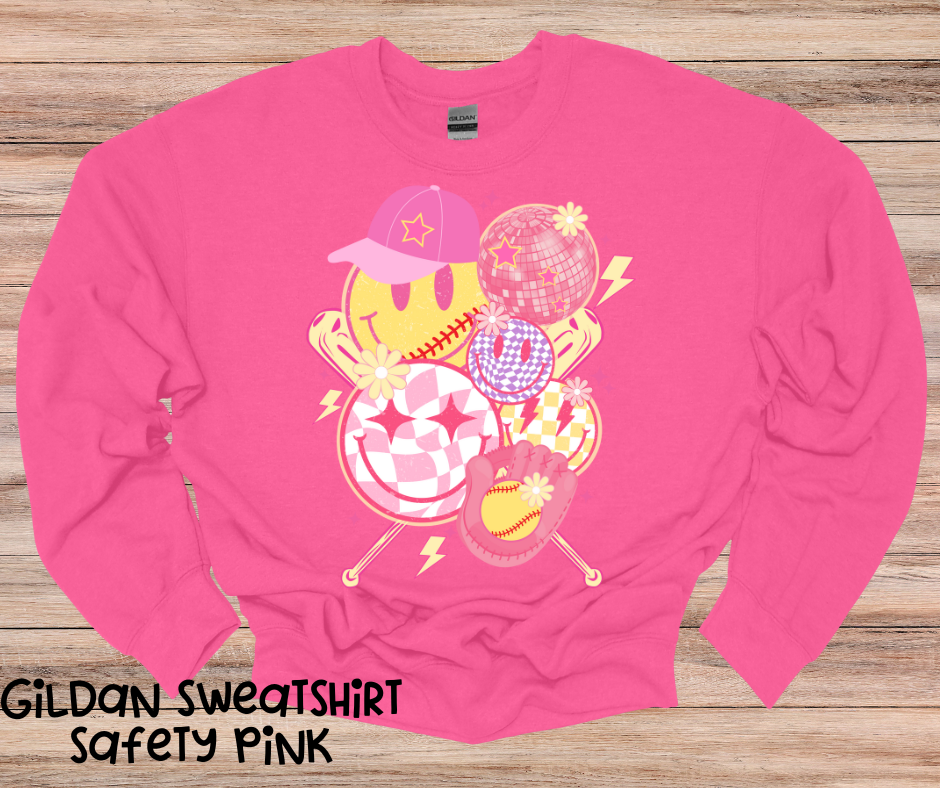 Girls Preppy Pink Smiley Softball