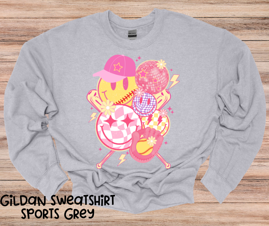 Girls Preppy Pink Smiley Softball