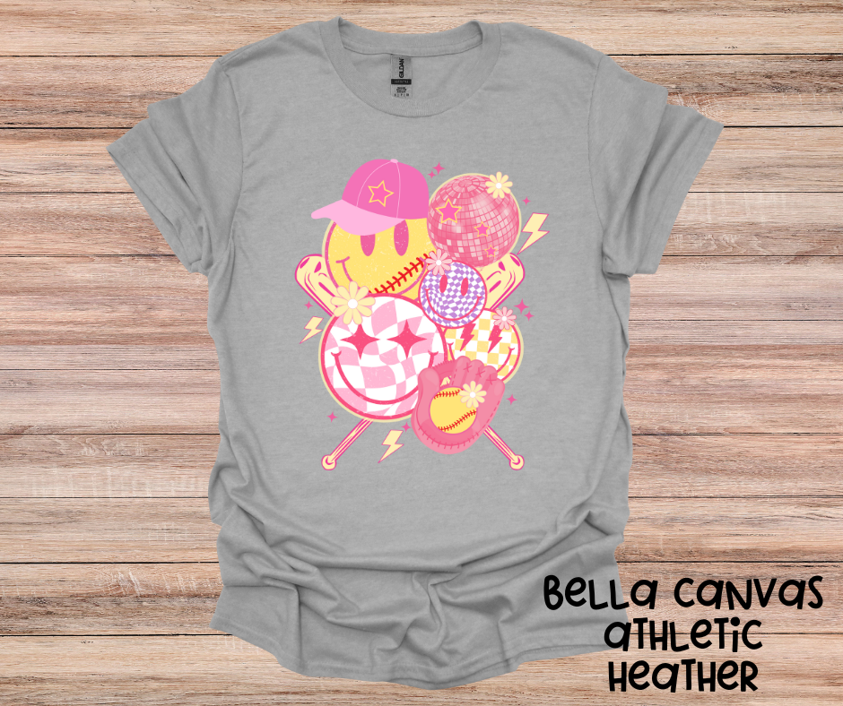 Girls Preppy Pink Smiley Softball