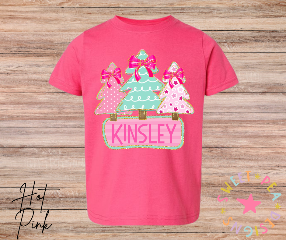 Personalized Pink Christmas Tree Tee (Toddler)