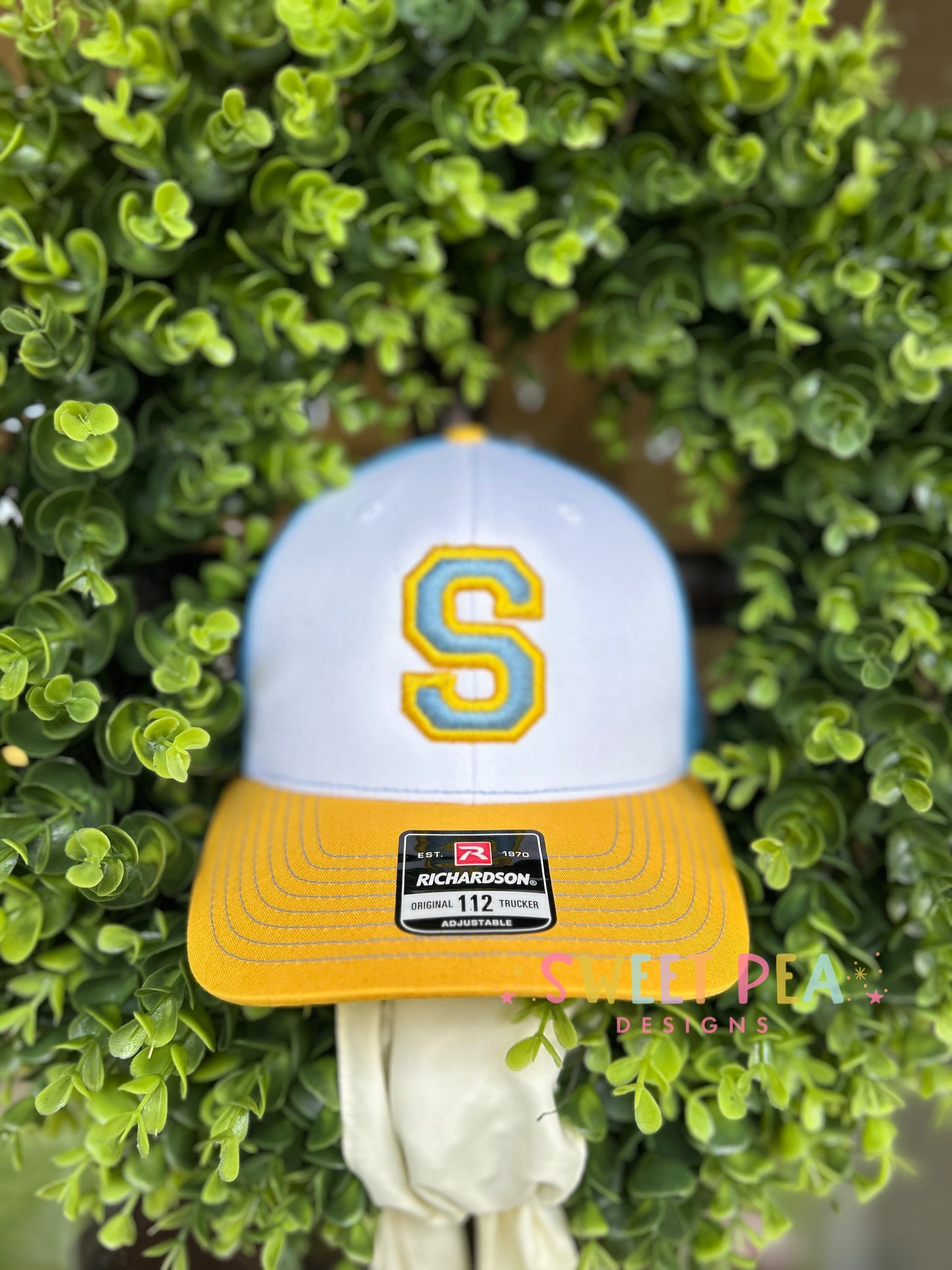 Single Letter 3D Puff Embroidery Hat (Columbia Blue/Yellow)