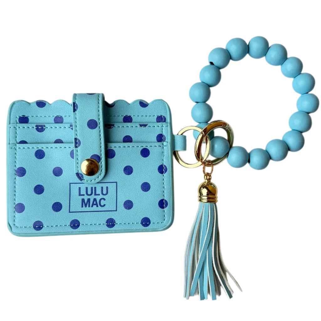 BEADED WRISTLET ID WALLETT BLUE/NAVY DOT