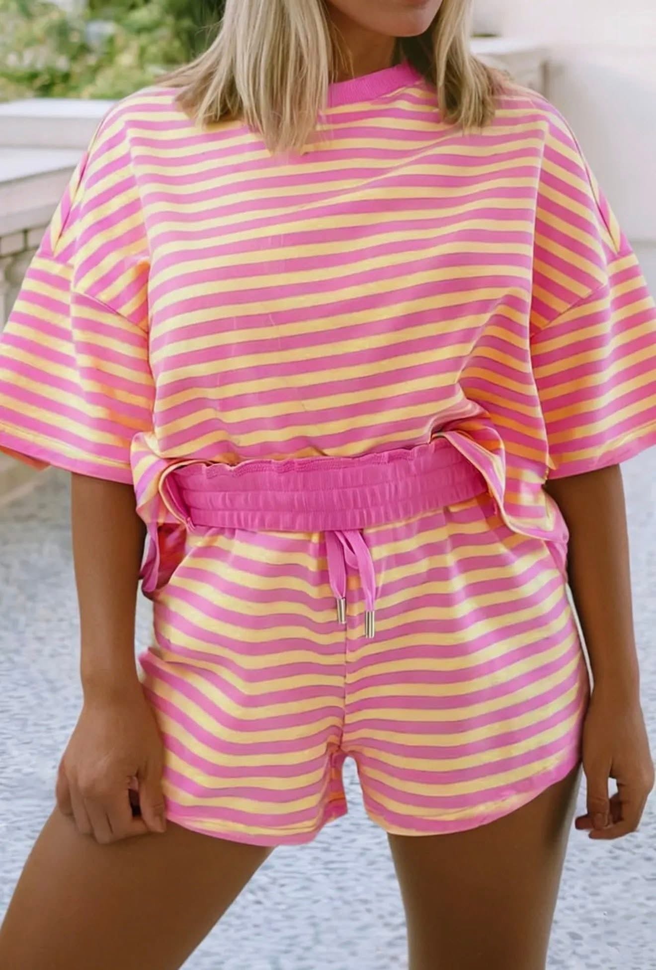 Striped Boxy Tee Short Set