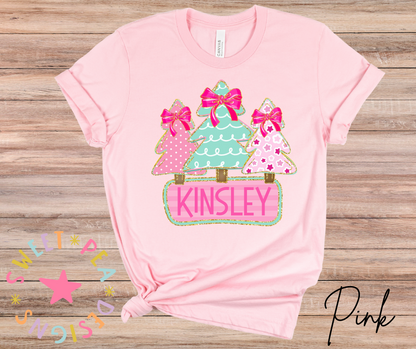 Personalized Pink Christmas Tree Tee (Youth)