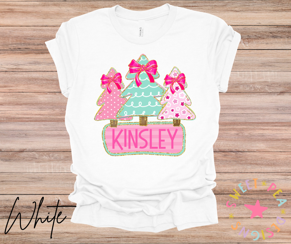 Personalized Pink Christmas Tree Tee (Youth)