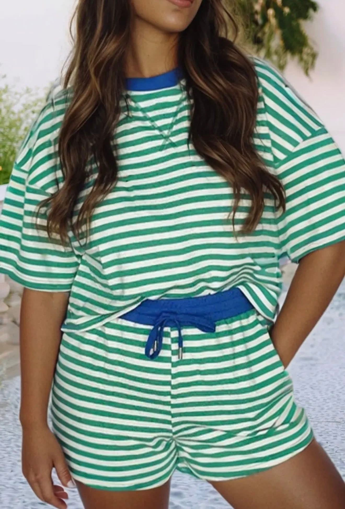 Striped Boxy Tee Short Set