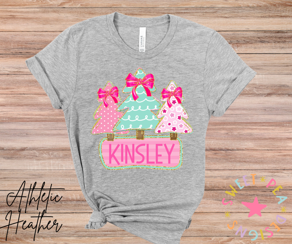 Personalized Pink Christmas Tree Tee (Youth)