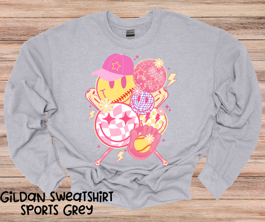 Girls Preppy Pink Smiley Softball
