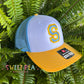 Single Letter 3D Puff Embroidery Hat (Columbia Blue/Yellow)