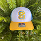 Single Letter 3D Puff Embroidery Hat (Columbia Blue/Yellow)