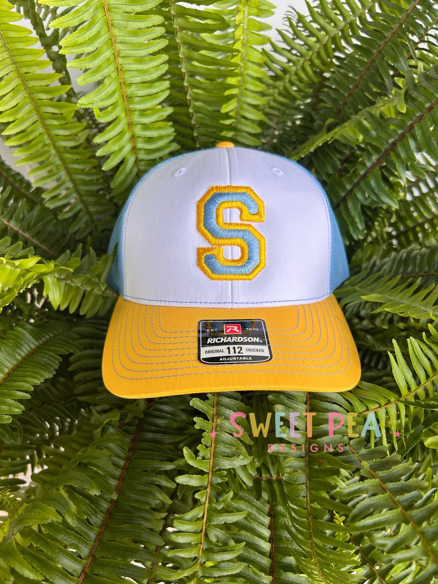 Single Letter 3D Puff Embroidery Hat (Columbia Blue/Yellow)