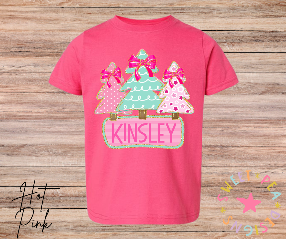 Personalized Pink Christmas Tree Tee (Youth)