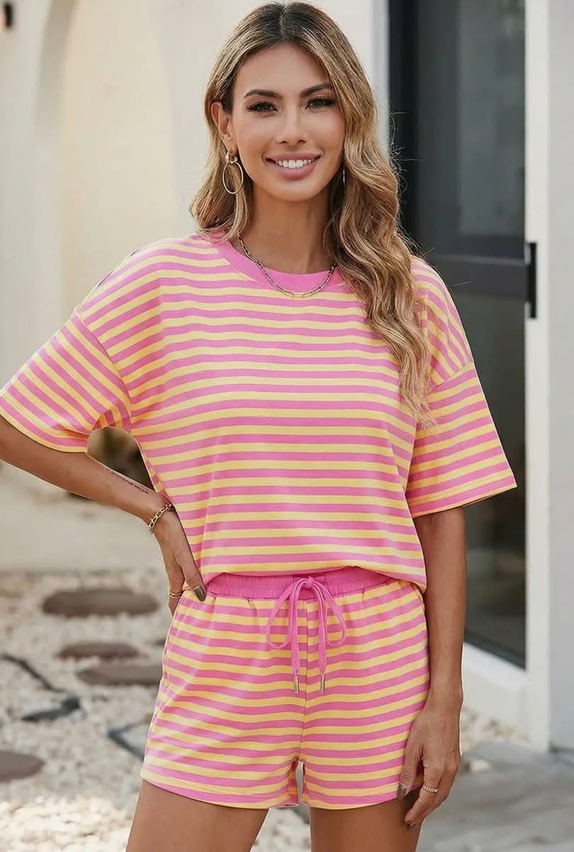 Striped Boxy Tee Short Set