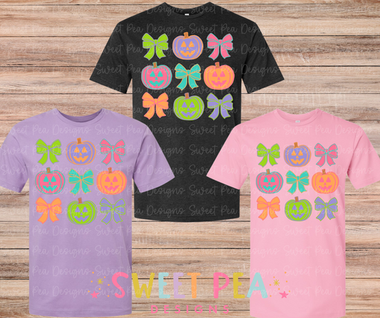 Colorful Jack-O- Lantern Pumpkins on Vintage Black