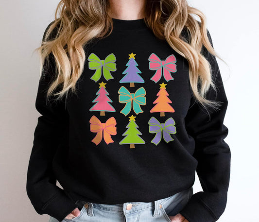 Colorful Bows and Trees on Vintage Black