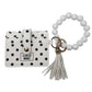 BEADED WRISTLET ID WALLETT WHITE/BLACK DOT
