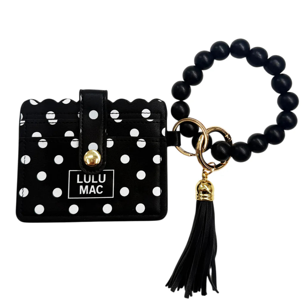 BEADED WRISTLET ID WALLETT BLACK/WHITE DOT