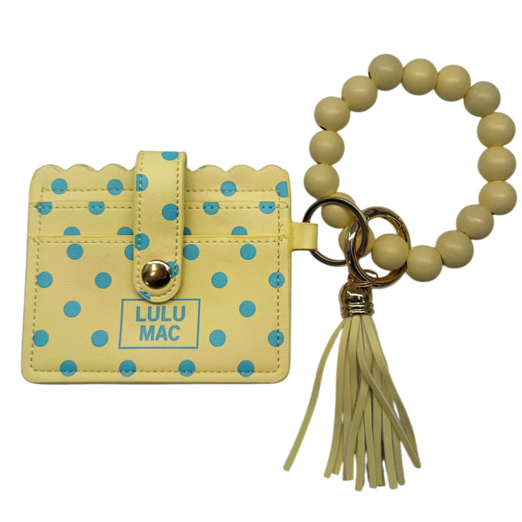 BEADED WRISTLET ID WALLETT YELLOW/BLUE DOT